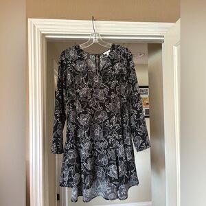 Leith Black and White Floral Long Sleeve Dress